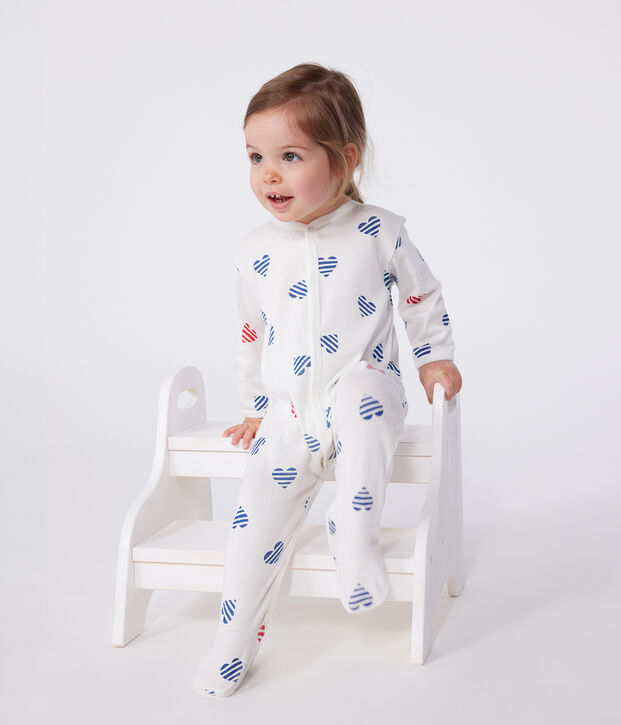 Babies' stripy heart-patterned cotton pyjamas white/multicolor