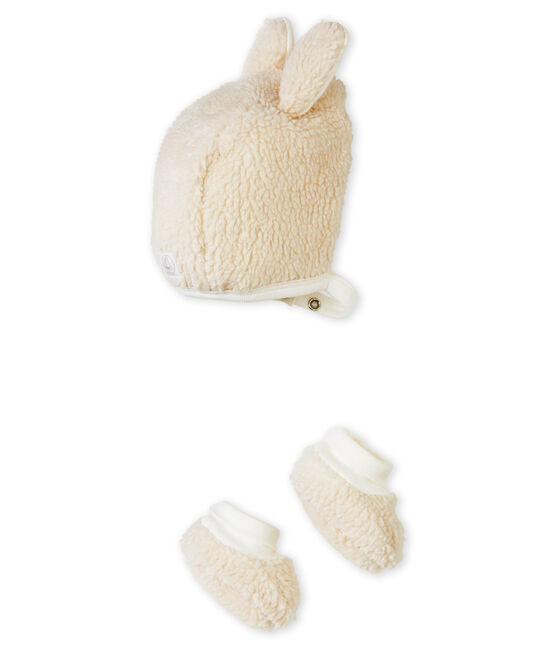 Baby girls' bonnet and booties set MARSHMALLOW white