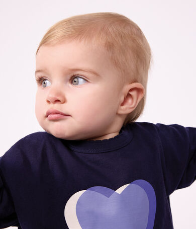 Babies' long-sleeved plain cotton T-shirt with a little motif