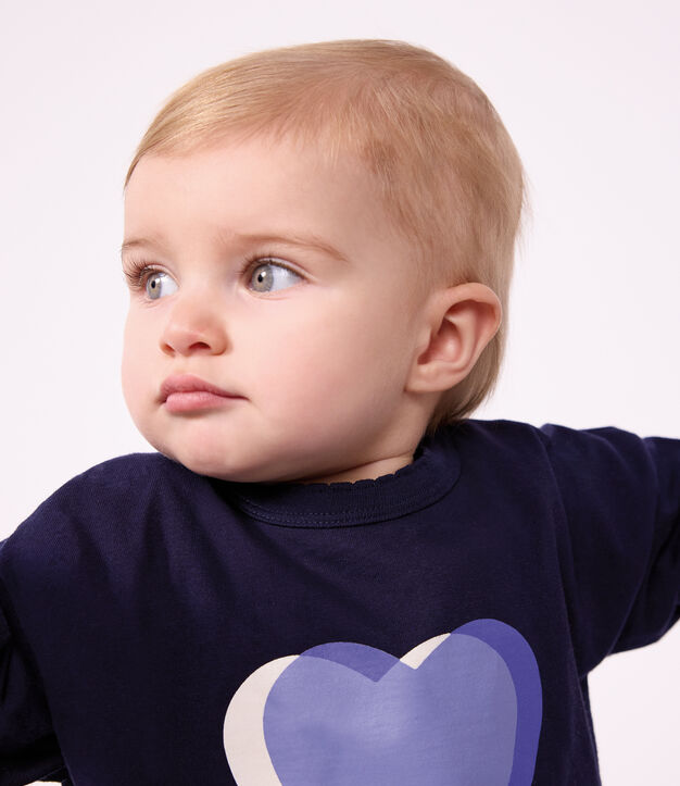 Babies' long-sleeved plain cotton T-shirt with a little motif SOIR