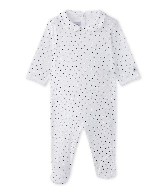 Baby girl's heart-print sleepsuit ECUME white/MEDIEVAL blue