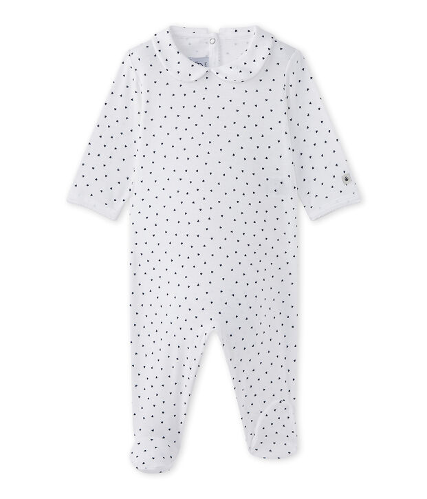 Baby girl's heart-print sleepsuit white/blue