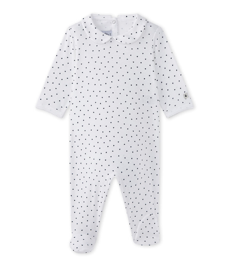 Baby girl's heart-print sleepsuit ECUME white/MEDIEVAL blue