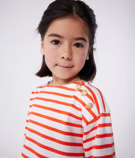 Children's long-sleeved stripy cotton dress FLEUR pink/SPICY