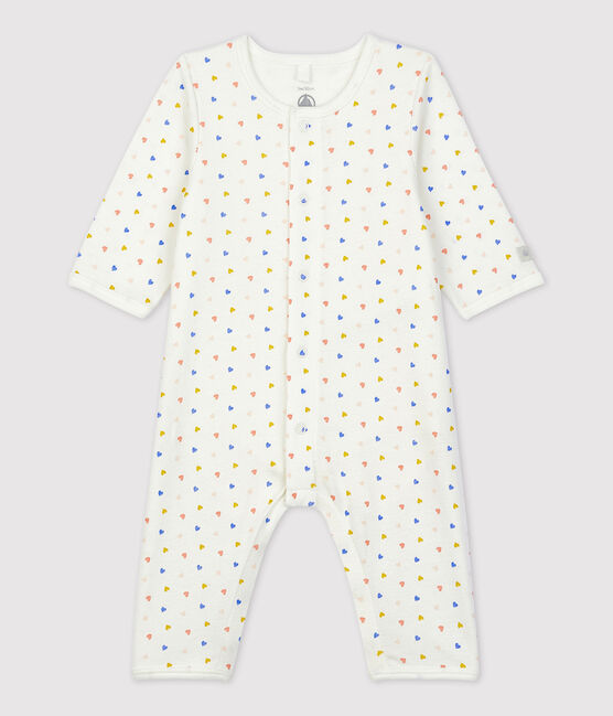 Babies' Footless Organic Cotton Bodyjama MARSHMALLOW white/MULTICO white