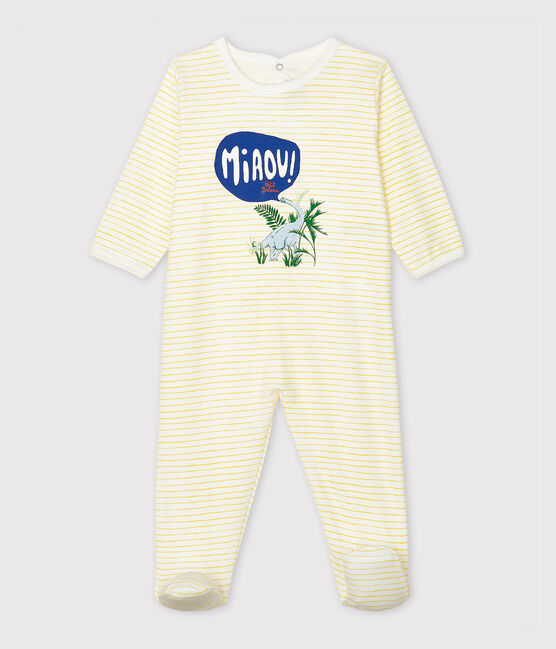 Babies' Ribbed Sleepsuit MARSHMALLOW white/SHINE yellow