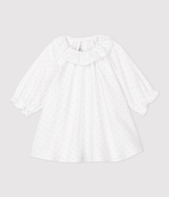 Baby Girls' Floral Organic Cotton Twill Dress MARSHMALLOW white/GRIS grey