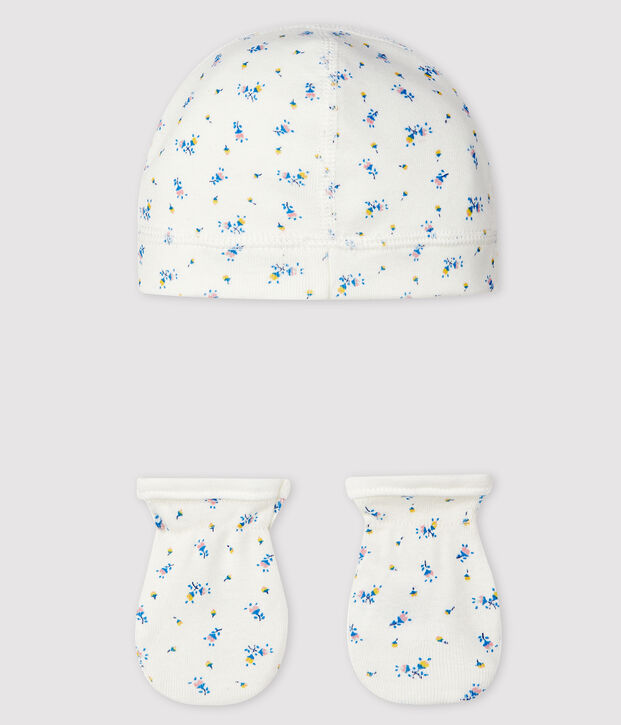 Newborn Babies' Bonnet and Mittens Set in Rib Knit multicolor