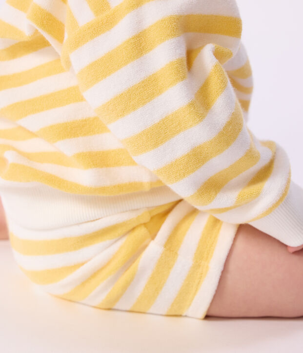 Babies' stripy cotton sweatshirt yellow/white