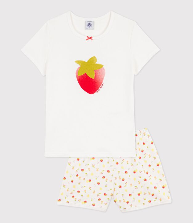 Children's short cotton pyjamas printed with fruit white/multicolor