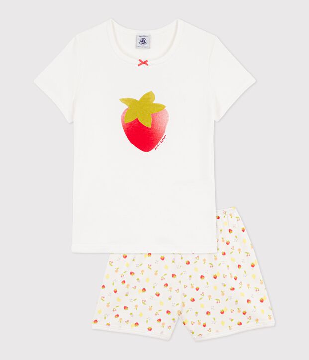 Children's short cotton pyjamas printed with fruit white/multicolor