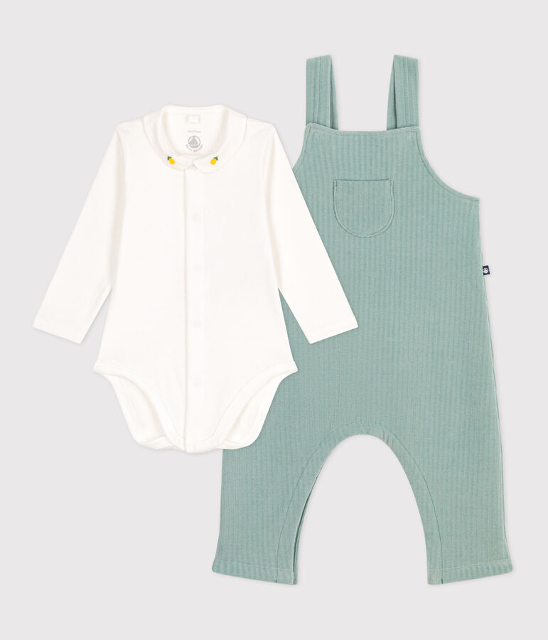 Newborn baby set with dungarees and an embroidered cotton body PAUL green