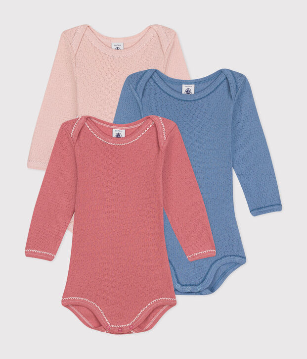 Babies' long-sleeved cotton bodysuits - 3-pack multicolor