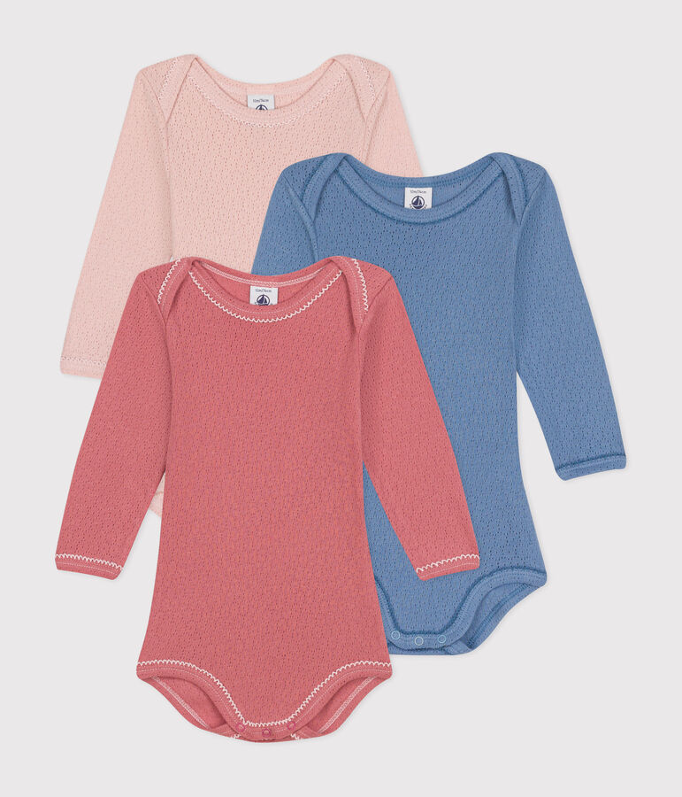 Babies' long-sleeved cotton bodysuits - 3-pack multicolor