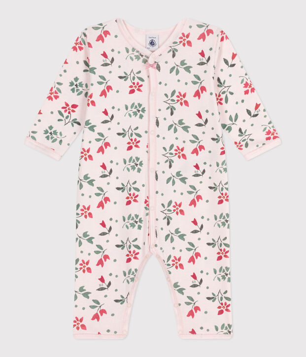 Babies' footless floral cotton pyjama suit pink/multicolor