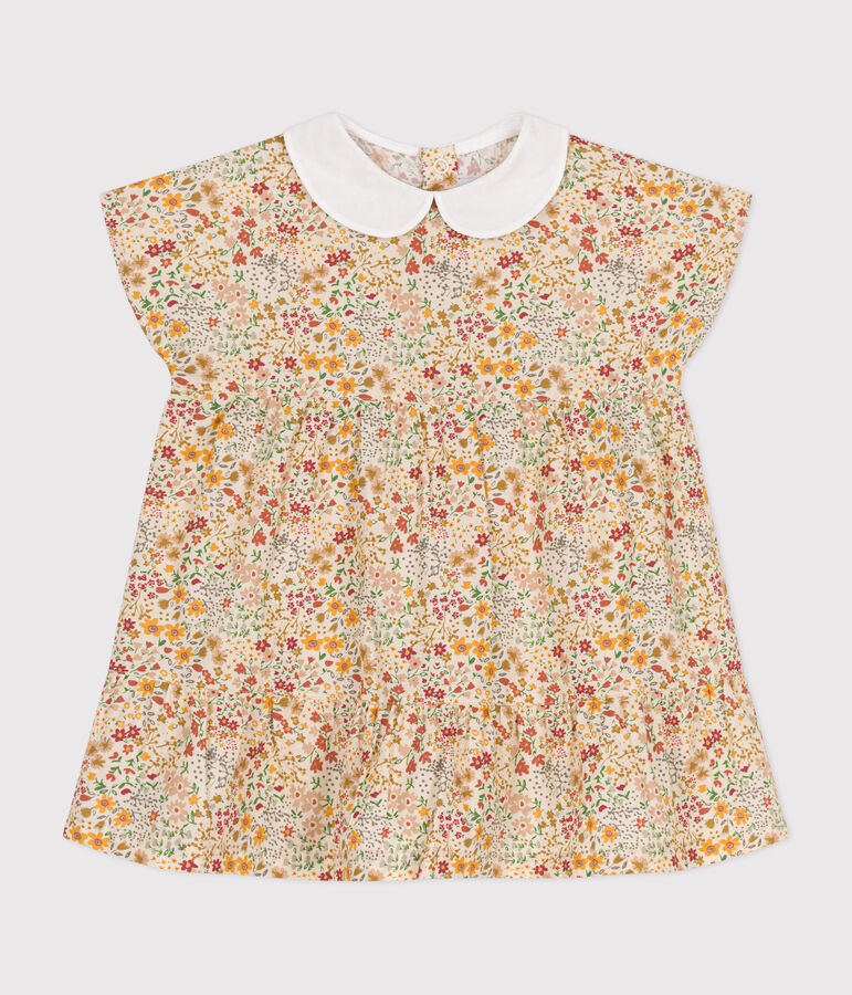 Babies' short-sleeved poplin rress Ecru/multicolor
