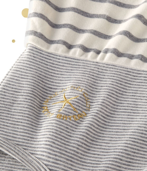 Women's long sleeved body. Petit bateau x Marie-Agnès Gillot COQUILLE beige/SUBWAY grey