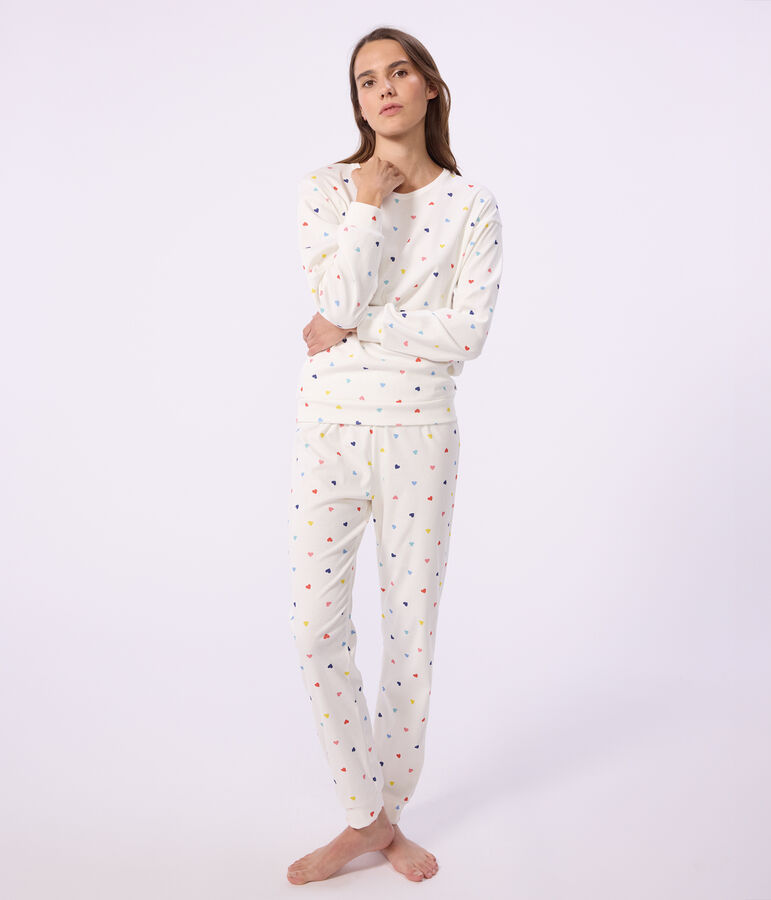 Women's heart print cotton and elastane pyjamas white/multicolor