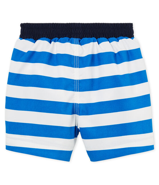 Baby boys' striped beach shorts RIYADH blue/MARSHMALLOW white