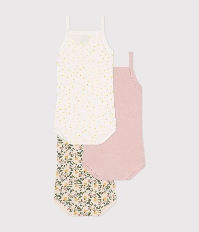 Babies' Floral Cotton Bodysuits with Straps - 3-Pack multicolor