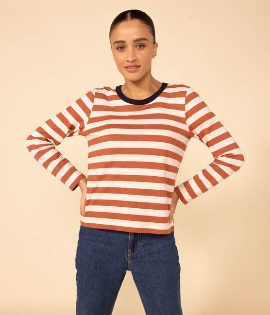 Women's Straight Round-Neck Cotton T-Shirt FAMEUX /AVALANCHE