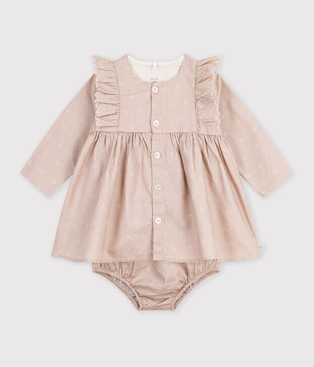 Babies' dress in cotton with a graphic print Ecru/white
