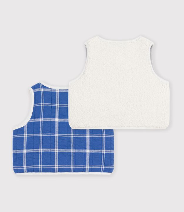Babies' sleeveless checked flannel and sherpa cardigan Ecru/multicolor