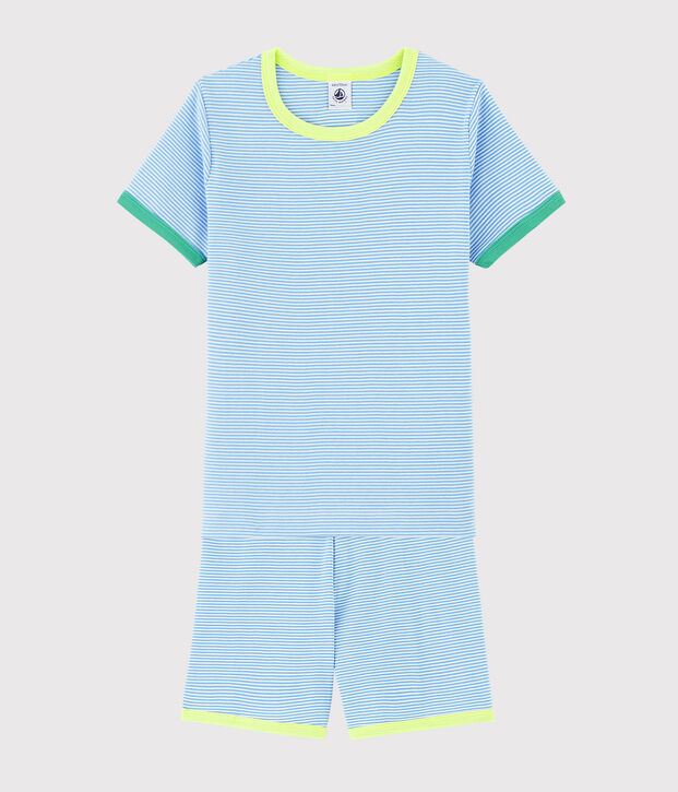 Unisex Ribbed Short Pyjamas blue/white