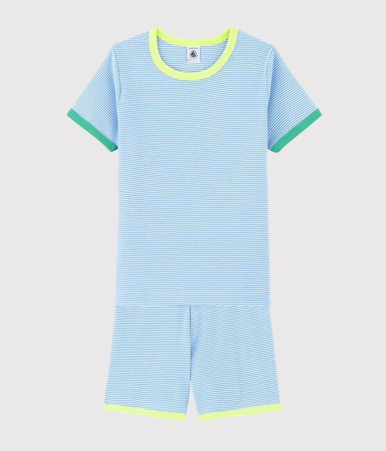 Unisex Ribbed Short Pyjamas EDNA blue/MARSHMALLOW white