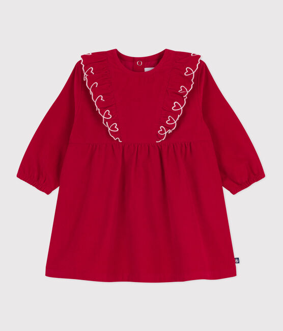 Babies' long-sleeved plain corduroy dress TERKUIT red
