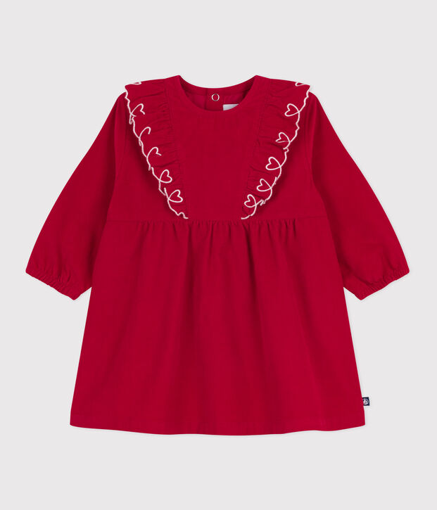 Babies' long-sleeved plain corduroy dress red
