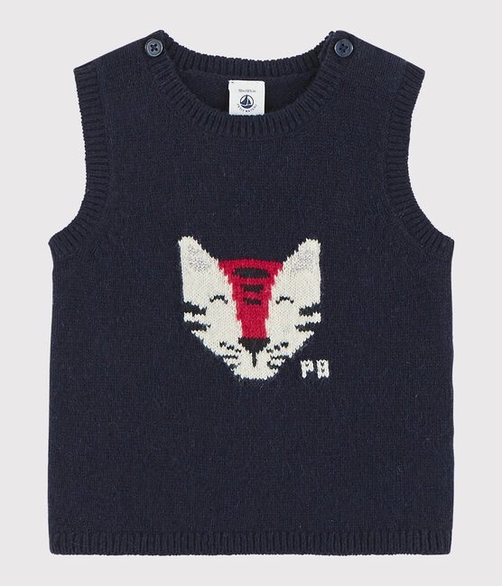 Baby's sleeveless knitted pullover. SMOKING blue