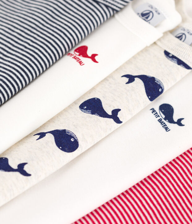 Short-Sleeved Whale Themed Cotton Bodysuits - 5-Pack multicolor