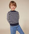 Children's Striped Wool and Cotton Pullover SMOKING blue/MARSHMALLOW white