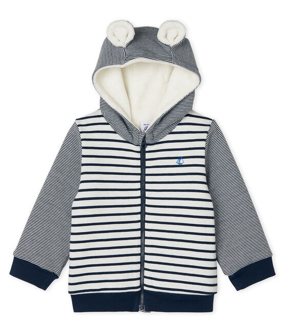 Baby Boys' Sailor Striped Hoody with Sherpa Lining MARSHMALLOW white/SMOKING CN blue