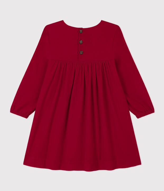Girls' long-sleeved dress in plain velvet red