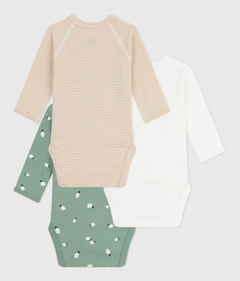 Pack of babies' long-sleeved printed cotton wrapover bodies multicolor