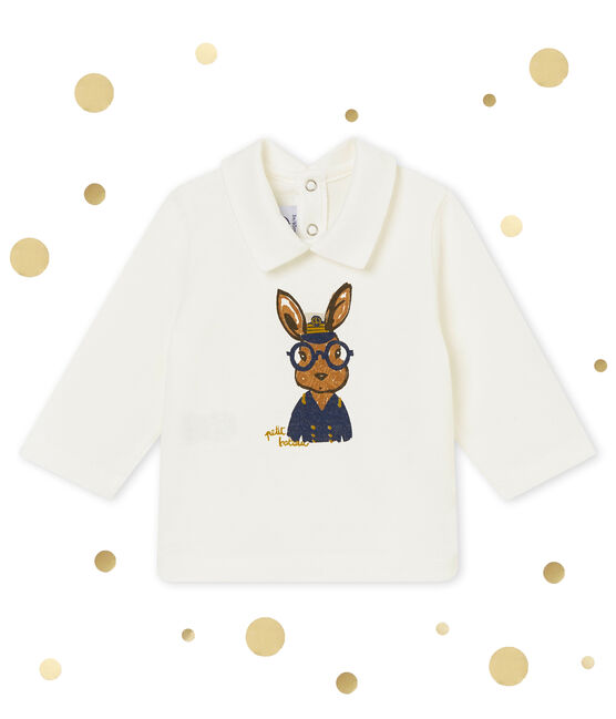 Baby boy's plain polo shirt MARSHMALLOW white