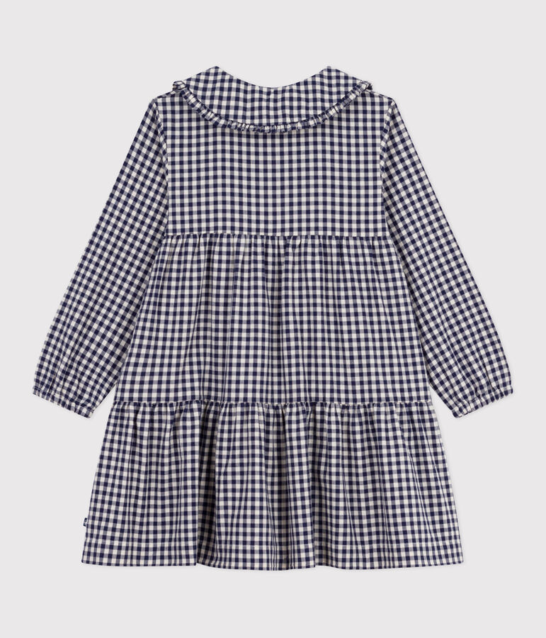 Children's long-sleeved checked flannel dress blue/ecru