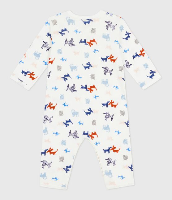 Babies' footless dog print cotton pyjama suit MARSHMALLOW white/MULTICO white