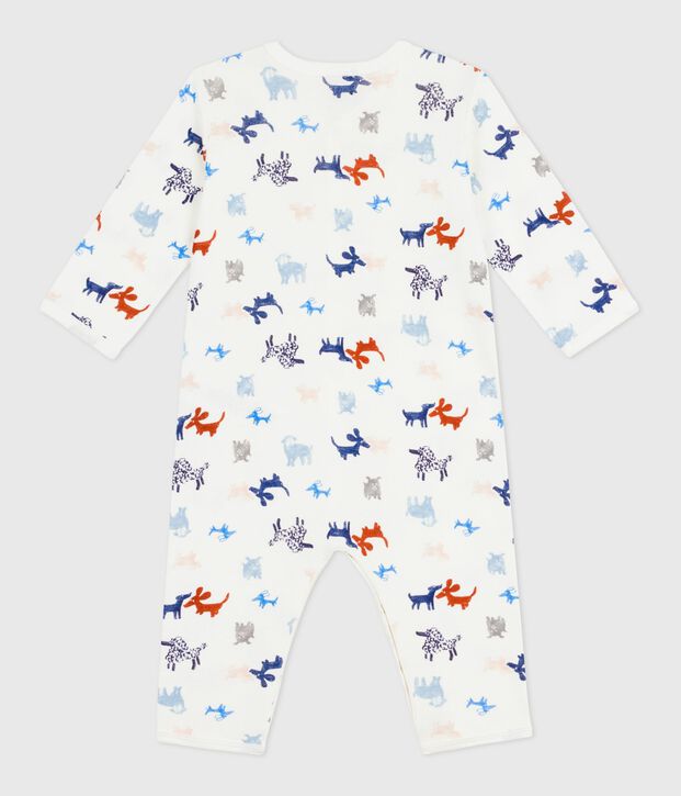 Babies' footless dog print cotton pyjama suit white/multicolor