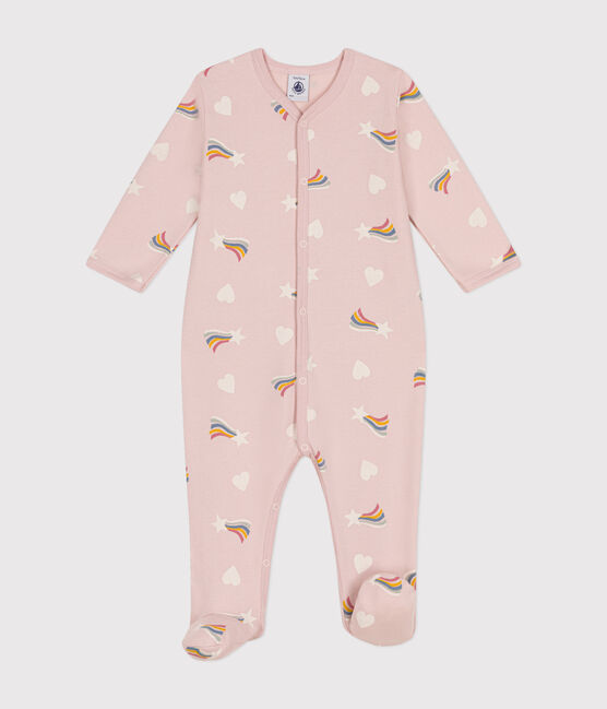 Babies' pyjama suit in star and heart print brushed fleece SALINE pink/MULTICO white