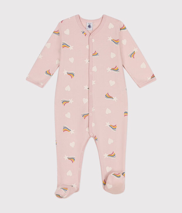 Babies' pyjama suit in star and heart print brushed fleece pink/multicolor