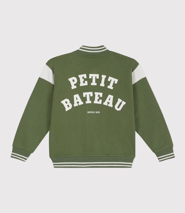 Children's varsity-style cotton jacket green/ecru