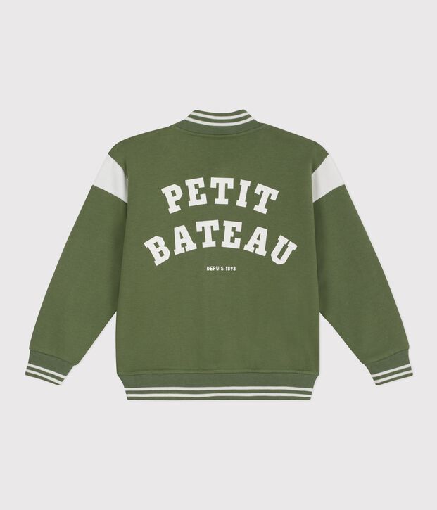 Children's varsity-style cotton jacket green/ecru