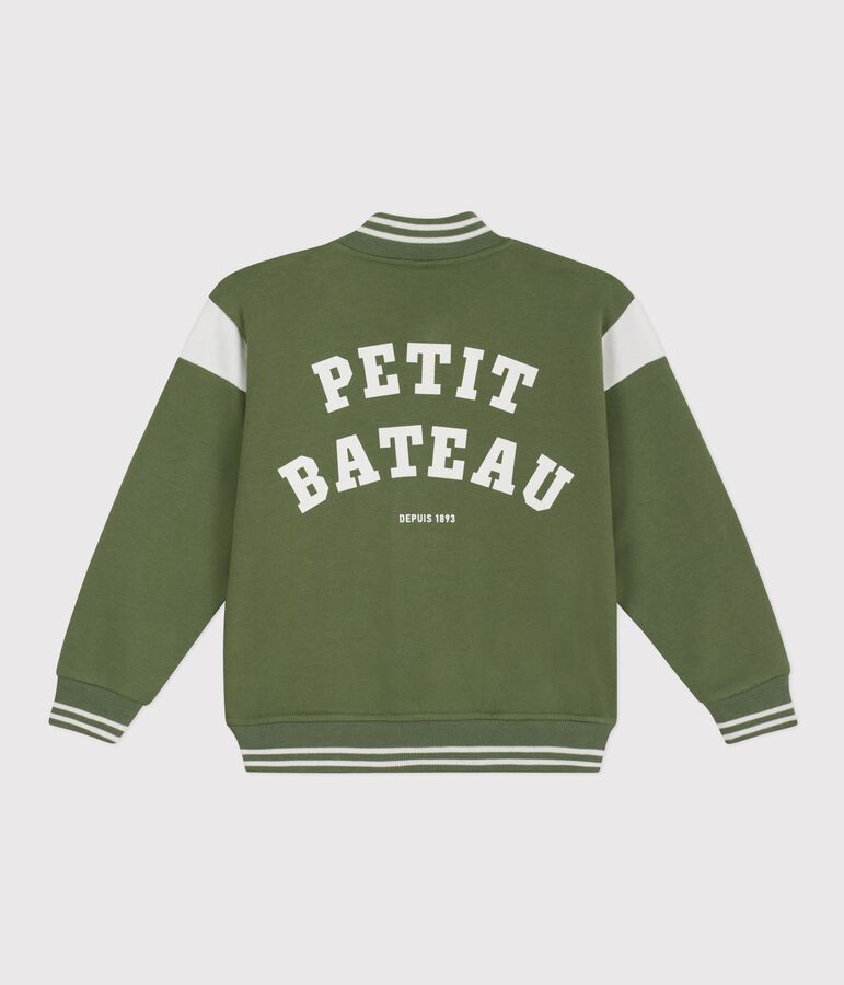 Children's varsity-style cotton jacket green/ecru