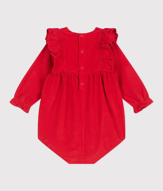 Babies' short corduroy playsuit with smocking and ruffles TERKUIT red