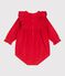 Babies' short corduroy playsuit with smocking and ruffles TERKUIT red