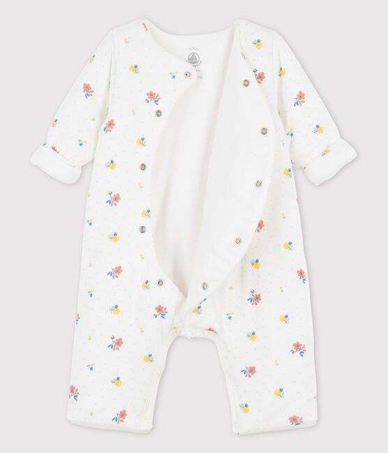 Babies' Organic Tube Knit Print Long Playsuit MARSHMALLOW white/PAPAYE