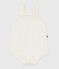 Babies' short openwork knit cotton playsuit Ecru